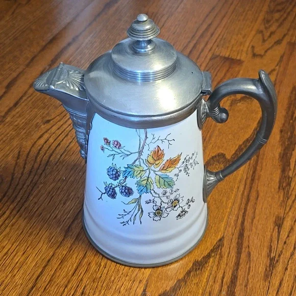 Manning Bowman & Co Pewter and Enamelware Autumn Coffee and Tea Pot, Graniteware